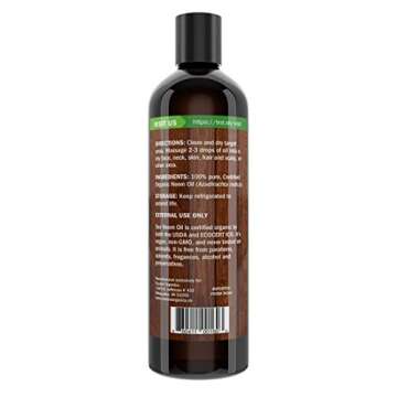 Just Trusted Organics - Organic Neem Oil, 100% Pure, Cold Pressed 16 Fluid Ounces