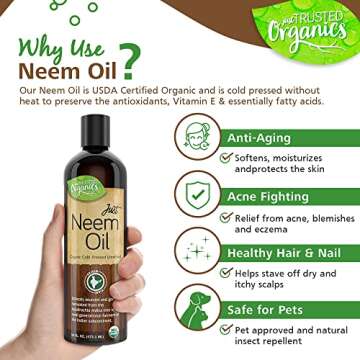 Just Trusted Organics - Organic Neem Oil, 100% Pure, Cold Pressed 16 Fluid Ounces
