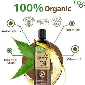 Just Trusted Organics - Organic Neem Oil, 100% Pure, Cold Pressed 16 Fluid Ounces