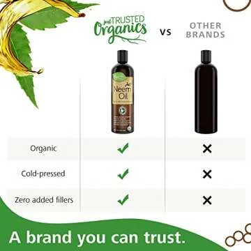 Just Trusted Organics - Organic Neem Oil, 100% Pure, Cold Pressed 16 Fluid Ounces