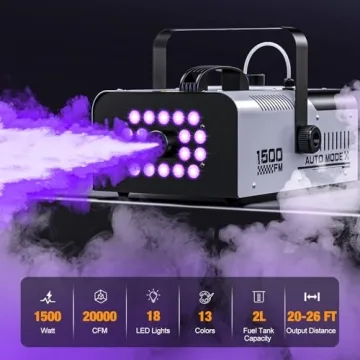 1500W Fog Machine Outdoor Indoor, Halloween Smoke Machine with 20000 CFM Fog Output, 18 Lights 13 Co...