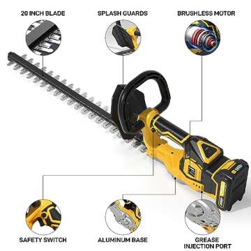 Hedge Trimmer Cordless(Battery & Charger Included), Electric Handheld Bush Shrub Trimmer, 20'' Edge Trimmer with 1/2'' Cutting Capacity & 3000RPM & BRUSHLESS, Compatible with Extension Pole, 4.4LBS
