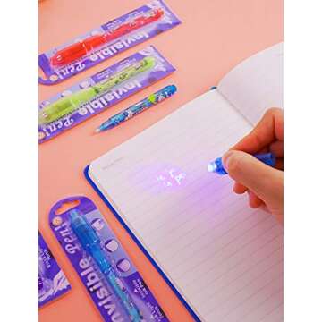 VOVRU Invisible Ink Pen 24Pcs Spy Pen with UV Light Magic Marker Kid Pens for Secret Message and Bir...