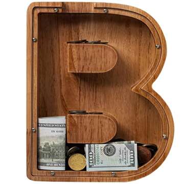 Piggy Bank for Kids Boys Girls, Wooden Large Letter Piggy Bank Alphabet Money Bank with Initial B, C...