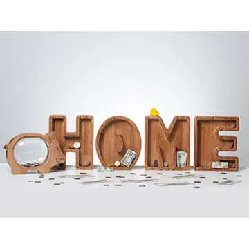 Piggy Bank for Kids Boys Girls, Wooden Large Letter Piggy Bank Alphabet Money Bank with Initial B, Coin Bank Fun Gifts for Birthday, Christmas, Festival, Baby Shower