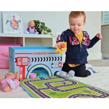 SAM AND MABEL Fabric Storage Organizer and Play Mat – Collapsible Storage Box, Foldable Playmat an...