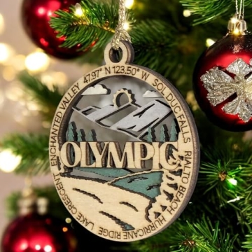 Olympic National Park Forest & Mountain Scene 3" Laser Cut Wood Ornament - Handcrafted Christmas Dec...