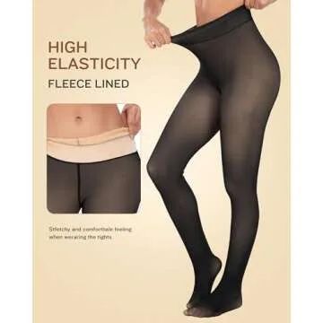ATHVOTAR Fleece Lined Winter Tights Women - Thermal Warm Opaque Pantyhose Thick Sheer Leggings Black X-Small/Small