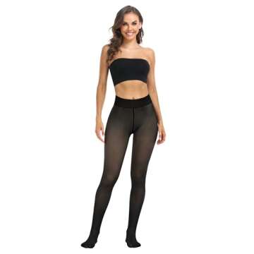 ATHVOTAR Fleece Lined Winter Tights Women - Thermal Warm Opaque Pantyhose Thick Sheer Leggings Black X-Small/Small