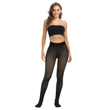 ATHVOTAR Fleece Lined Winter Tights Women - Thermal Warm Opaque Pantyhose Thick Sheer Leggings Black X-Small/Small