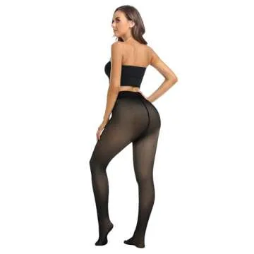 ATHVOTAR Fleece Lined Winter Tights Women - Thermal Warm Opaque Pantyhose Thick Sheer Leggings Black X-Small/Small