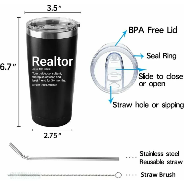 Realtor Tumbler with Lid & Straw 20 OZ Insulated