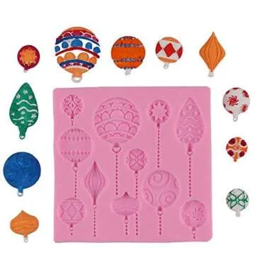 Anyana Christmas Ornament Baking Molds XMAS Silicone Fondant molds holiday Cake Decorating Tools Festival Gumpaste cupcake topper decorations hot air balloon resin Clay Chocolate Candy Molds Non stick