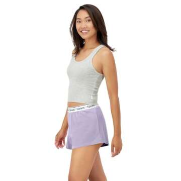 Hanes Women's Originals Loungewear, Comfywear Rib Crop Tank and Sleep Shorts, 2-Piece Set, Heritage Grey Marle/Vega Violet, X-Small