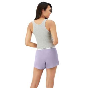 Hanes Women's Originals Loungewear, Comfywear Rib Crop Tank and Sleep Shorts, 2-Piece Set, Heritage Grey Marle/Vega Violet, X-Small