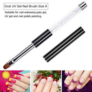 Ycyan 2Pcs Oval & Flat UV Gel Nail Brush Set Rhinestone Handle Professional Nail Art Design Brushes