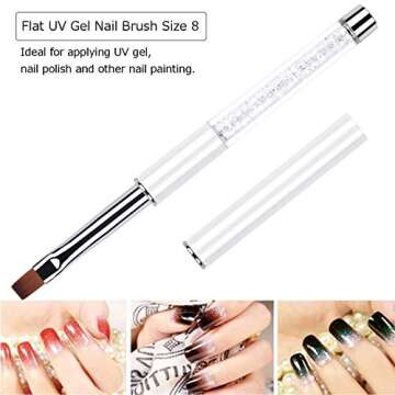 Ycyan 2Pcs Oval & Flat UV Gel Nail Brush Set Rhinestone Handle Professional Nail Art Design Brushes