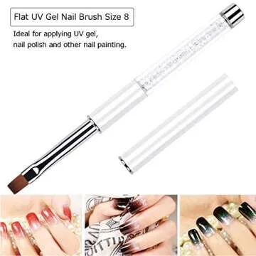 Ycyan 2Pcs Oval & Flat UV Gel Nail Brush Set Rhinestone Handle Professional Nail Art Design Brushes