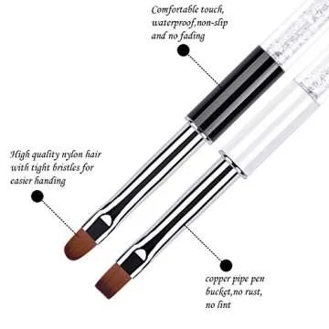 Ycyan 2Pcs Oval & Flat UV Gel Nail Brush Set Rhinestone Handle Professional Nail Art Design Brushes