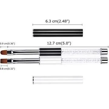 Ycyan 2Pcs Oval & Flat UV Gel Nail Brush Set Rhinestone Handle Professional Nail Art Design Brushes
