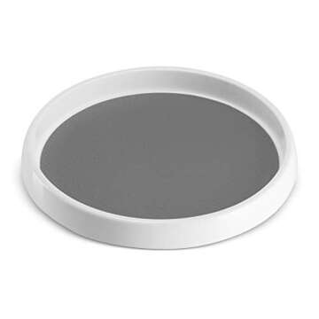 2 Pack Non Skid Lazy Susan Turntable Cabinet Organizer - 360 Degree Rotating Spice Rack - 12 Inch Spinning Pantry, Kitchen, Countertop, Vanity Display Stand White/Gray
