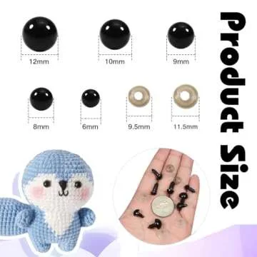 TOAOB 150pcs Safety Eyes for Amigurumis with Washers 6mm to 12mm Plastic Crochet Safety Eyes Black C...