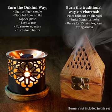 Dukhni Oud Al Qamar Bakhoor 3 Boxes x 9 Piece Each | Arabic Bakhoor Incense | Floral Oud Blend | Perfect for Prayer Time | to Relax & Meditate | Handmade Traditional Recipe