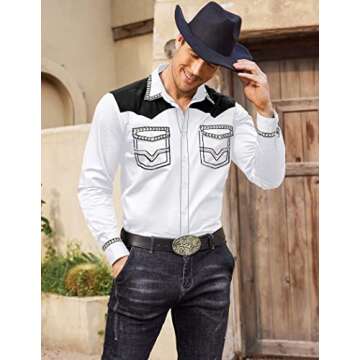 COOFANDY Men's Western Cowboy Shirt Embroidered Long Sleeve Slim Fit Casual Cotton Button Down Hippi...