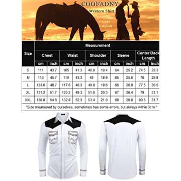 COOFANDY Men's Western Cowboy Shirt Embroidered Long Sleeve Slim Fit Casual Cotton Button Down Hippie Shirts with Pockets White