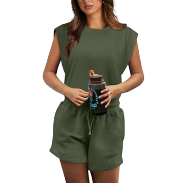 OFEEFAN Womens Summer Rompers with Pockets and Drawstring