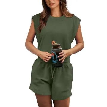 OFEEFAN Womens Summer Rompers with Pockets and Drawstring