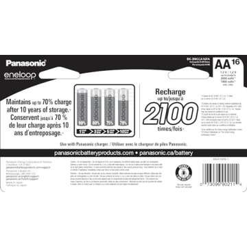 Eneloop Panasonic BK-3MCCA16FA AA 2100 Cycle Ni-MH Pre-Charged Rechargeable Batteries, 16-Battery Pack
