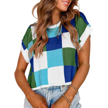 Saodimallsu Women's Color Block Cap Sleeve Crop Top – Stylish Summer Sweater