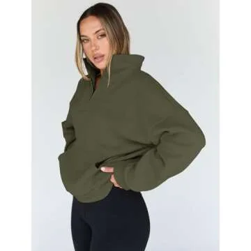 Trendy Queen Sweatshirts Quarter Half Zip Pullover Oversized Hoodies Sweaters Comfy Fall Outfits 2025 Y2K Winter Clothes ArmyGreen M