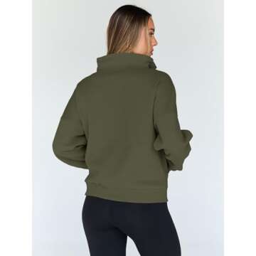 Trendy Queen Sweatshirts Quarter Half Zip Pullover Oversized Hoodies Sweaters Comfy Fall Outfits 2025 Y2K Winter Clothes ArmyGreen M