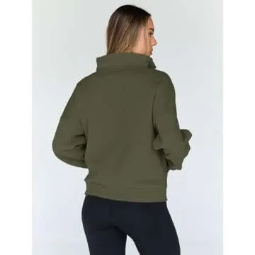 Trendy Queen Sweatshirts Quarter Half Zip Pullover Oversized Hoodies Sweaters Comfy Fall Outfits 2025 Y2K Winter Clothes ArmyGreen M