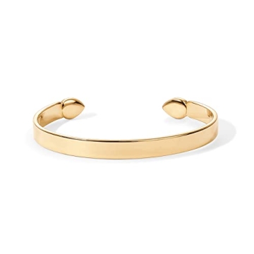 PAVOI 14K Yellow Gold Plated Stainless Steel Mantra Cuff Bangle Bracelet for Women | Stylish Adjusta...