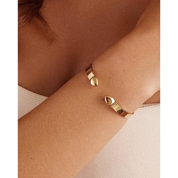 PAVOI 14K Gold Plated Adjustable Bangle Bracelet for Women