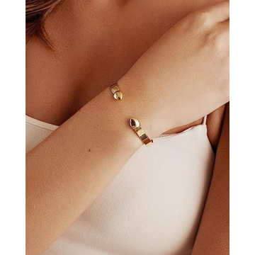 PAVOI 14K Gold Plated Adjustable Bangle Bracelet for Women