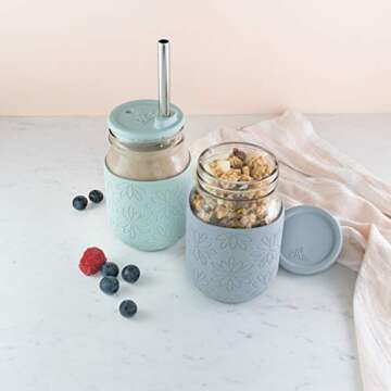 Elk and Friends Adult & Kid's Reusable Silicone Straws with Stopper for 12oz &14oz Mason Jars or Tumblers, Pack of 8 Colorful Straws 7.9"