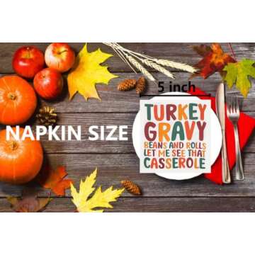 Friendsgiving Napkins, Thanksgiving Napkins, Friendsgiving Decorations, Thanksgiving Decorations, Friendsgiving Party Decorations ZJ-LO-Q (White - Turkey Gravy Beans And Rolls)