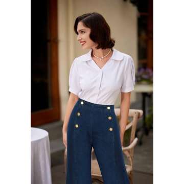 Belle Poque High Rise Navy Jeans for Women Casual Loose Straight Leg Dressy High Stretch Waist Denim...