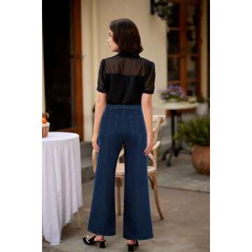 Belle Poque High Rise Navy Jeans for Women Casual Loose Straight Leg Dressy High Stretch Waist Denim Pants with Pockets Small