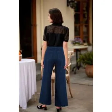 Belle Poque High Rise Navy Jeans for Women Casual Loose Straight Leg Dressy High Stretch Waist Denim Pants with Pockets Small