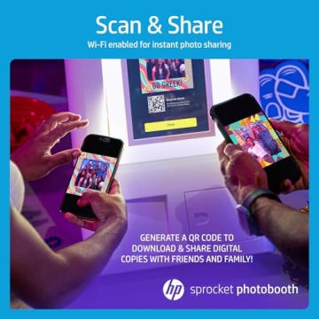 HP Sprocket Photo Booth Machine Instant Color Photo Printer - 10.1" Touchscreen, LED Ring Light - Customize w/250+ Fun Frames, Prints on 3x4 Zink Paper or Share via QR Code, Mobile Notify App - White