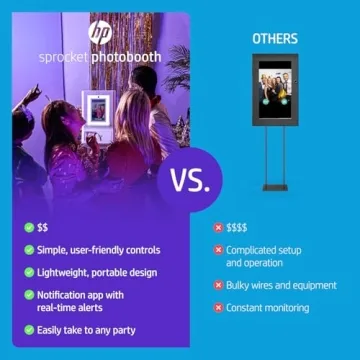 HP Sprocket Photo Booth Machine Instant Color Photo Printer - 10.1" Touchscreen, LED Ring Light - Customize w/250+ Fun Frames, Prints on 3x4 Zink Paper or Share via QR Code, Mobile Notify App - White