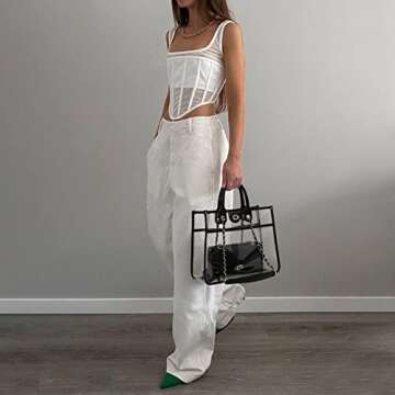 MARCO M KELLY Large Clear Tote Bag Stadium Approved Women Clear Purse for Stadium Events Crossbody 2 in 1 Shoulder Work Bag