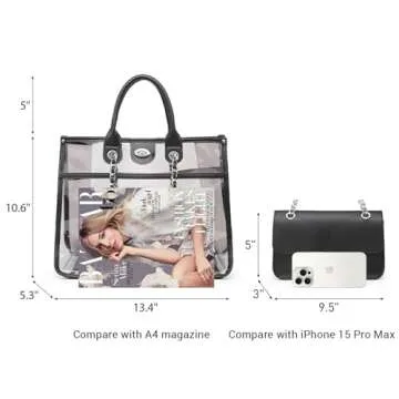 MARCO M KELLY Large Clear Tote Bag Stadium Approved Women Clear Purse for Stadium Events Crossbody 2 in 1 Shoulder Work Bag