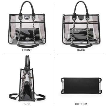 MARCO M KELLY Large Clear Tote Bag Stadium Approved Women Clear Purse for Stadium Events Crossbody 2 in 1 Shoulder Work Bag