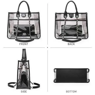 MARCO M KELLY Large Clear Tote Bag Stadium Approved Women Clear Purse for Stadium Events Crossbody 2 in 1 Shoulder Work Bag